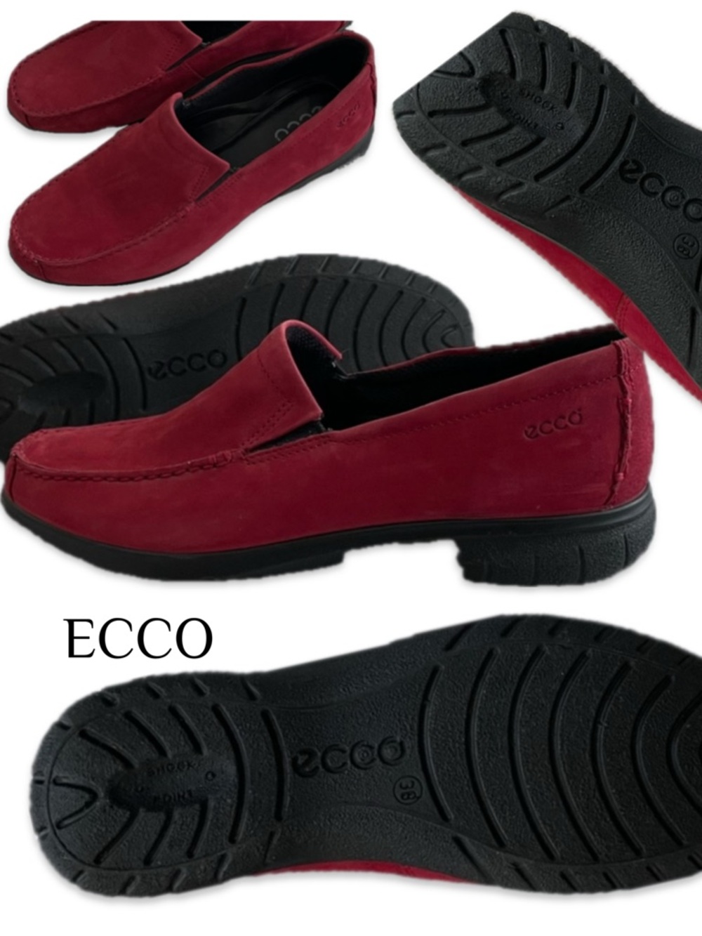Ecco Burgundy Suede Slip On Loafers Fluidform Cushioned Shoes Size 38 NWOT